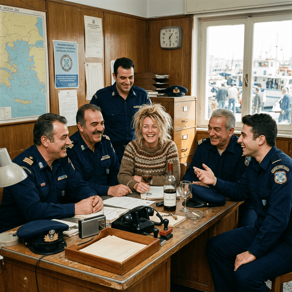 Glade havnepoliti skåler med norsk kvinne